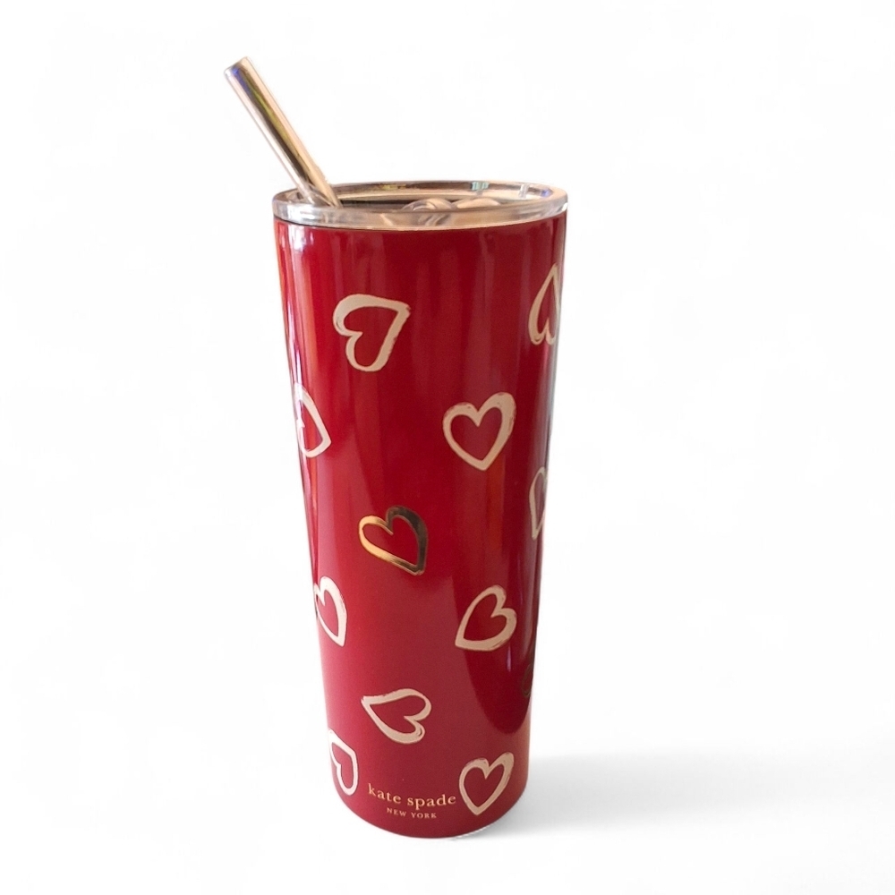 Kate Spade New York Brushstroke Hearts Stainless Steel 24 oz Tumbler w/ Straw